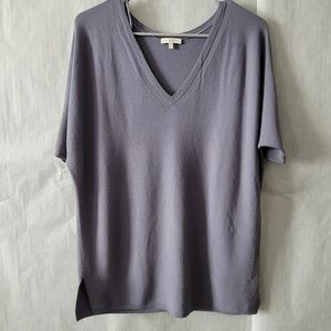 Lafayette 148 New York Gray Ribbed V-neck Sweater Women's Extra Small